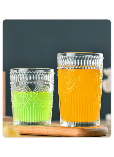 6Pcs Transparent Round Glass Cups with Sturdy Base &amp; Smooth Gold Rim for Beverages