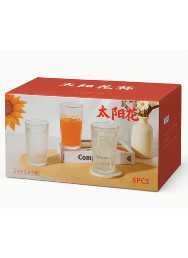 6Pcs Transparent Round Glass Cups with Sturdy Base &amp; Smooth Gold Rim for Beverages