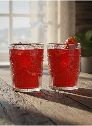 6Pcs Transparent Round Glass Cups with Sturdy Base &amp; Smooth Gold Rim for Beverages 