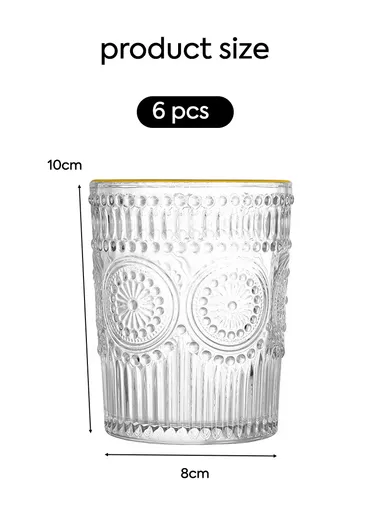6Pcs Transparent Round Glass Cups with Sturdy Base &amp; Smooth Gold Rim for Beverages 
