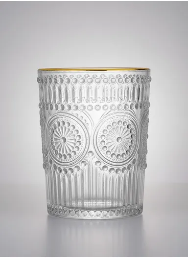 6Pcs Transparent Round Glass Cups with Sturdy Base &amp; Smooth Gold Rim for Beverages 