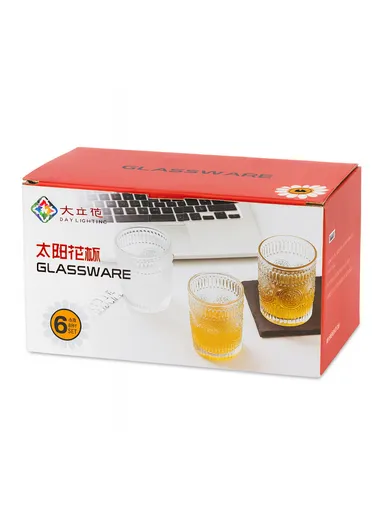 6Pcs Transparent Round Glass Cups with Sturdy Base &amp; Smooth Gold Rim for Beverages 