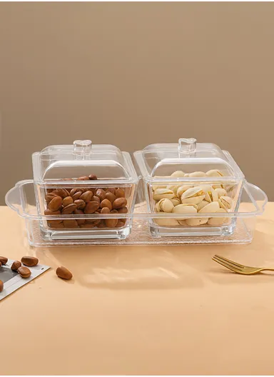 Glass Sugar Bowl Set with Lids, Transparent Storage Jars with Tray for Sugar, Spices &amp; Condiments AIZLV738