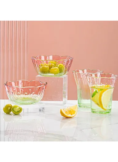 240ml 6pcs Glass Bowl &amp; Cup Set Durable Clear Glass, Modern Design - Multicolor
