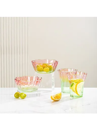 240ml 6pcs Glass Bowl &amp; Cup Set Durable Clear Glass, Modern Design - Multicolor