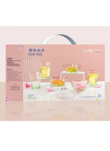 240ml 6pcs Glass Bowl &amp; Cup Set Durable Clear Glass, Modern Design - Multicolor