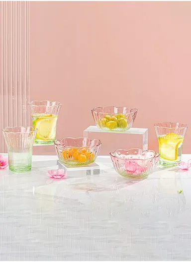 240ml 6pcs Glass Bowl &amp; Cup Set Durable Clear Glass, Modern Design - Multicolor