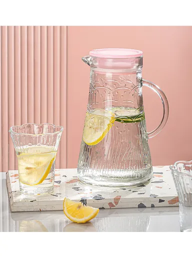 240ml 5 Pcs Luxurious Set Transparent Glass Cup With 1.2L Glass Jug &amp; Plastic Lid