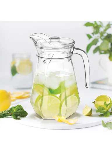 6-Pcs Luxurious Round Glass Cups With 1L Glass Jug &amp; Plastic Lid