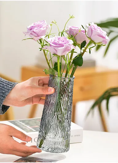 Elegant Glass Vase, Simple, Stable &amp; Stylish Decorative Flower Arrangement Jar - Grey