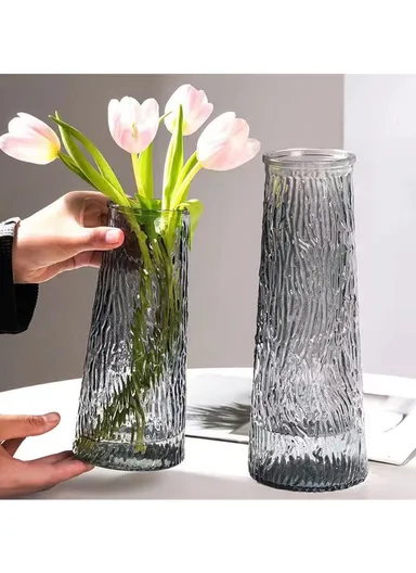 Elegant Glass Vase, Simple, Stable &amp; Stylish Decorative Flower Arrangement Jar - Grey