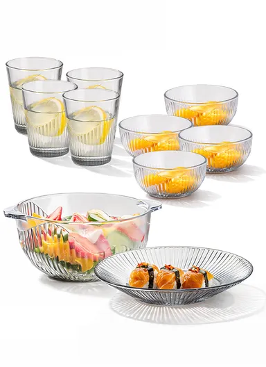 10Pcs Glazed Glass Dinnerware Set – Scratch-Resistant Plates, Bowls &amp; Cups for Everyday Use