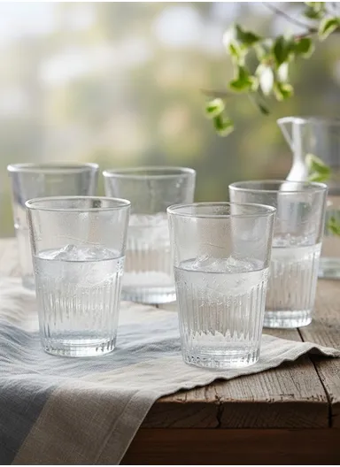 300ml 6Pcs Transparent Round Glass Cups with Sturdy Base &amp; Smooth Rim for Beverages