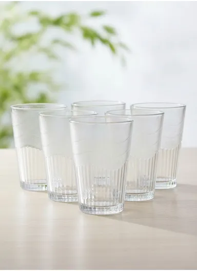 300ml 6Pcs Transparent Round Glass Cups with Sturdy Base &amp; Smooth Rim for Beverages