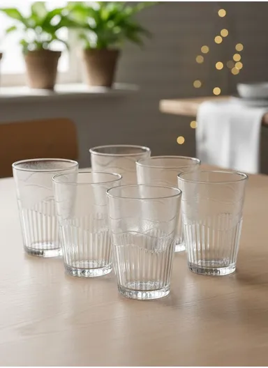 300ml 6Pcs Transparent Round Glass Cups with Sturdy Base &amp; Smooth Rim for Beverages