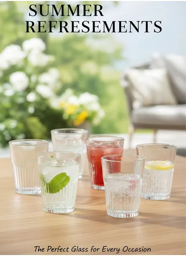 300ml 6Pcs Transparent Round Glass Cups with Sturdy Base &amp; Smooth Rim for Beverages