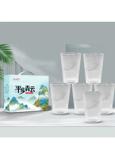 300ml 6Pcs Transparent Round Glass Cups with Sturdy Base &amp; Smooth Rim for Beverages