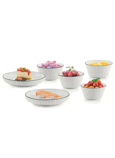 6Pcs Glazed Ceramic Plate &amp; Bowl Set – Scratch-Resistant, Easy-Clean &amp; Stackable Design