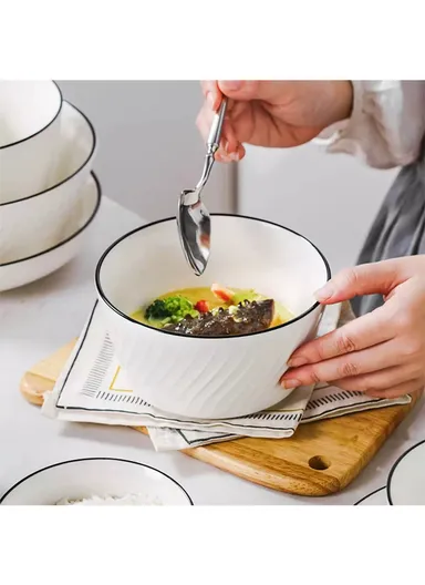 6Pcs Glazed Ceramic Plate &amp; Bowl Set – Scratch-Resistant, Easy-Clean &amp; Stackable Design