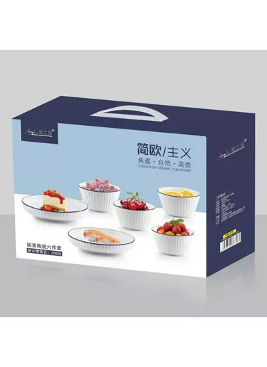 6Pcs Glazed Ceramic Plate &amp; Bowl Set – Scratch-Resistant, Easy-Clean &amp; Stackable Design