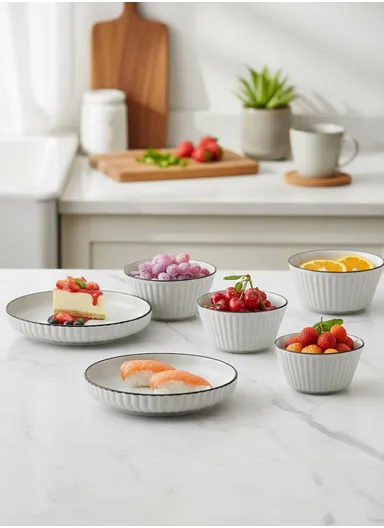 6Pcs Glazed Ceramic Plate &amp; Bowl Set – Scratch-Resistant, Easy-Clean &amp; Stackable Design