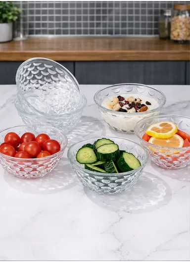 300ml 6Pcs Modern Clear Glass Bowl, Durable, Lightweight Countertop Organizer with Elegant Design
