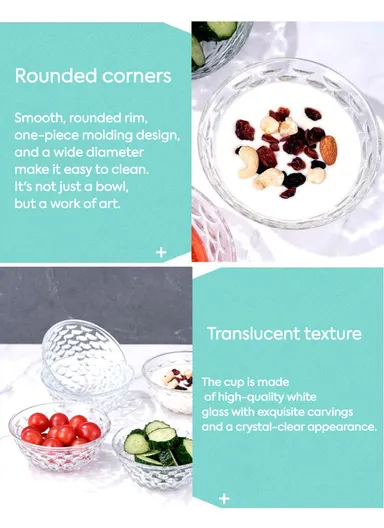 300ml 6Pcs Modern Clear Glass Bowl, Durable, Lightweight Countertop Organizer with Elegant Design