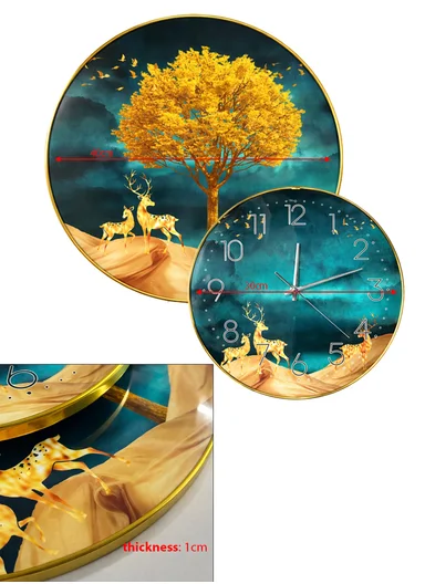2-Pieces Gold Frame Wall Clock Silent Ticking &amp; Decorative Art Set