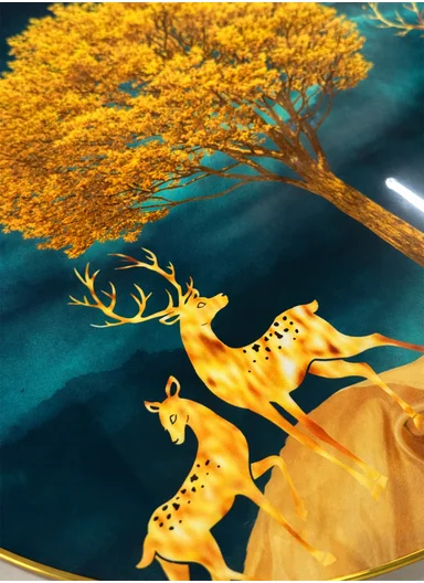 2-Pieces Gold Frame Wall Clock Silent Ticking &amp; Decorative Art Set