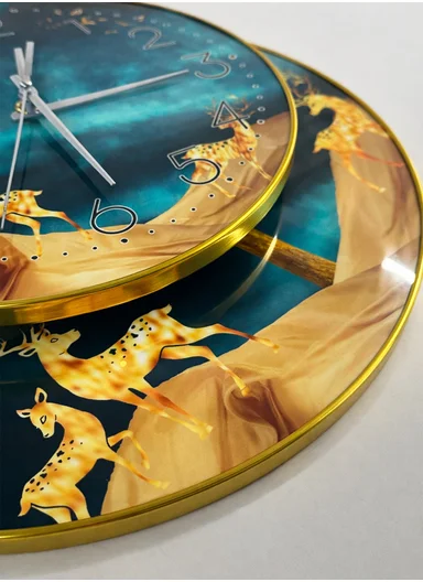 2-Pieces Gold Frame Wall Clock Silent Ticking &amp; Decorative Art Set