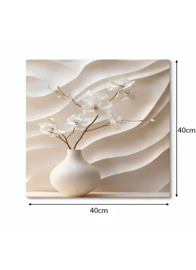 3-Pieces Elegant Frameless Wall Art &amp; Clock Set With Abstract Floral Texture (L40 × W40 x T1)cm - Beige