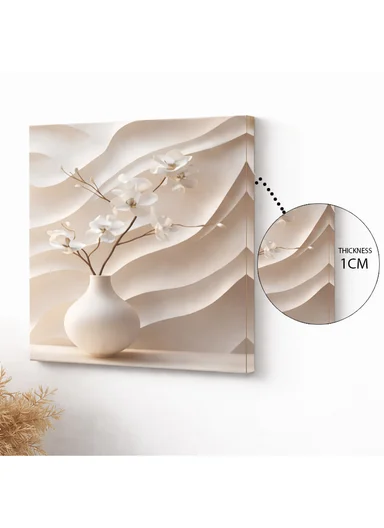 3-Pieces Elegant Frameless Wall Art &amp; Clock Set With Abstract Floral Texture (L40 × W40 x T1)cm - Beige