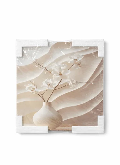 3-Pieces Elegant Frameless Wall Art &amp; Clock Set With Abstract Floral Texture (L40 × W40 x T1)cm - Beige