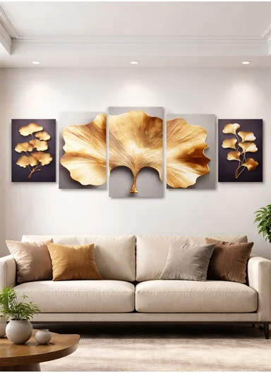 5-Pieces Golden Ginkgo Leaf Wall Decorative Set