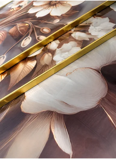 3‑Pieces Elegant White Flower Wall Art Panels With Gold Accents