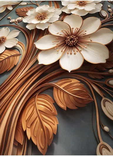 3‑Pieces Elegant White Flower Wall Art Panels With Gold Accents