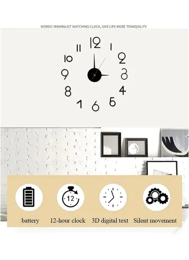 120cm 3D DIY Frameless Wall Clock with Classic Ticking Clock Movement – Black 