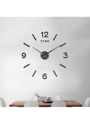 120cm 3D DIY Frameless Wall Clock with Adhesive Acrylic Numbers &amp; Classic Ticking Clock Movement – Black 