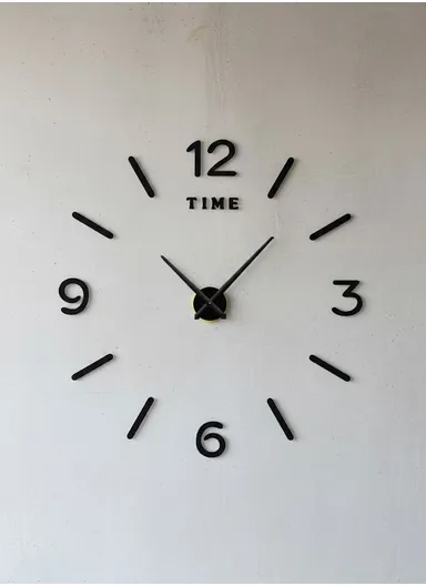 120cm 3D DIY Frameless Wall Clock with Adhesive Acrylic Numbers &amp; Classic Ticking Clock Movement – Black 