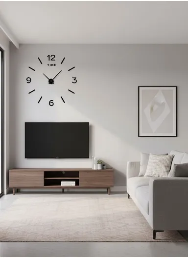 120cm 3D DIY Frameless Wall Clock with Adhesive Acrylic Numbers &amp; Classic Ticking Clock Movement – Black 