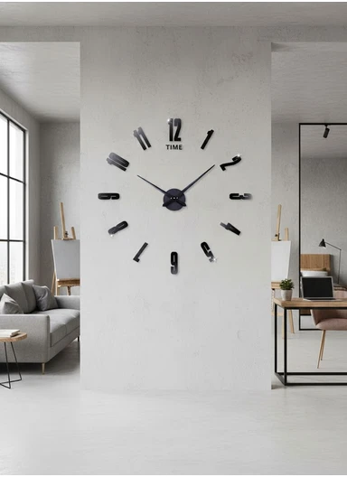 120cm Decorative 3D DIY Wall Clock, Frameless Layout with Classic Timekeeping Movement – Black