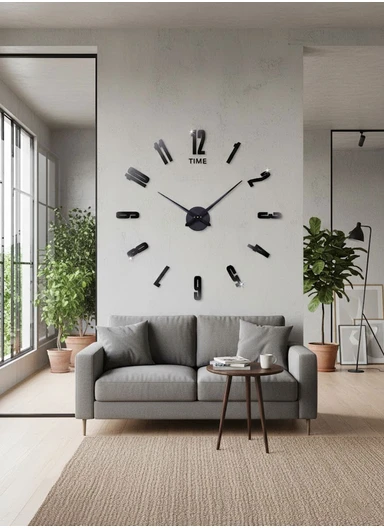 120cm Decorative 3D DIY Wall Clock, Frameless Layout with Classic Timekeeping Movement – Black