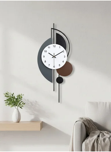 Luxury Geometric Pendulum Wall Clock With Silent Quartz Movement (W28 x H70)cm BF1065 - Multicolor