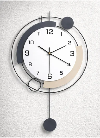 Modern Geometric Pendulum Wall Clock With Silent Quartz Movement (W35 x H72)cm BF1067 - Navy &amp; Beige
