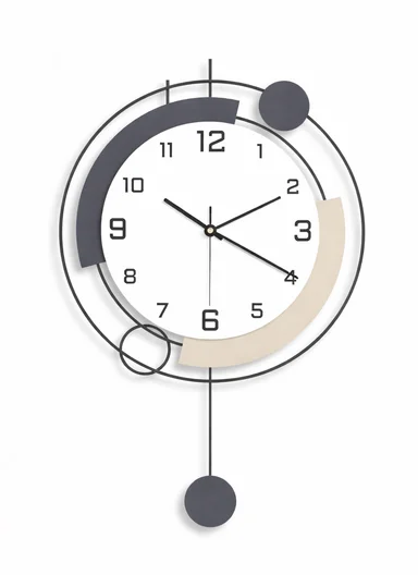 Modern Geometric Pendulum Wall Clock With Silent Quartz Movement (W35 x H72)cm BF1067 - Navy &amp; Beige
