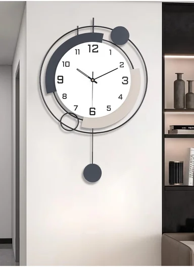 Modern Geometric Pendulum Wall Clock With Silent Quartz Movement (W35 x H72)cm BF1067 - Navy &amp; Beige