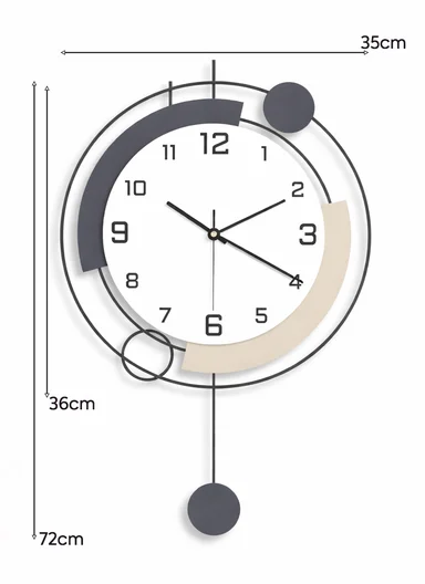 Modern Geometric Pendulum Wall Clock With Silent Quartz Movement (W35 x H72)cm BF1067 - Navy &amp; Beige