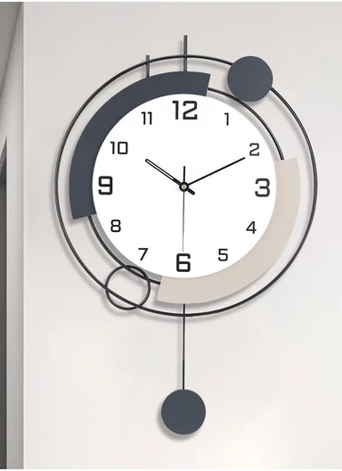 Modern Geometric Pendulum Wall Clock With Silent Quartz Movement (W35 x H72)cm BF1067 - Navy &amp; Beige