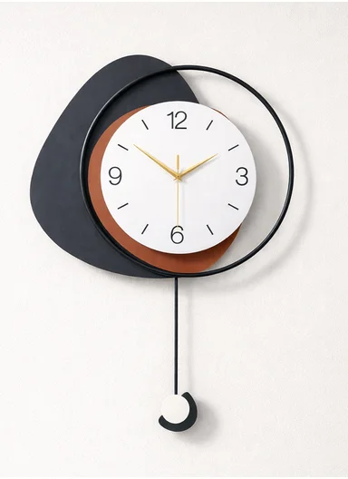 Modern Geometric Pendulum Wall Clock with Silent Quartz Movement (W40 × H60)cm BF535 - Black