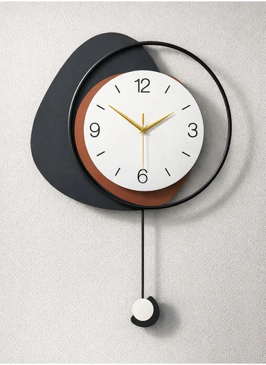 Modern Geometric Pendulum Wall Clock with Silent Quartz Movement (W40 × H60)cm BF535 - Black